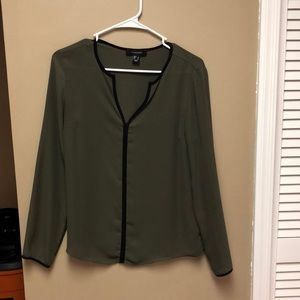 Green chiffon blouse with black detail